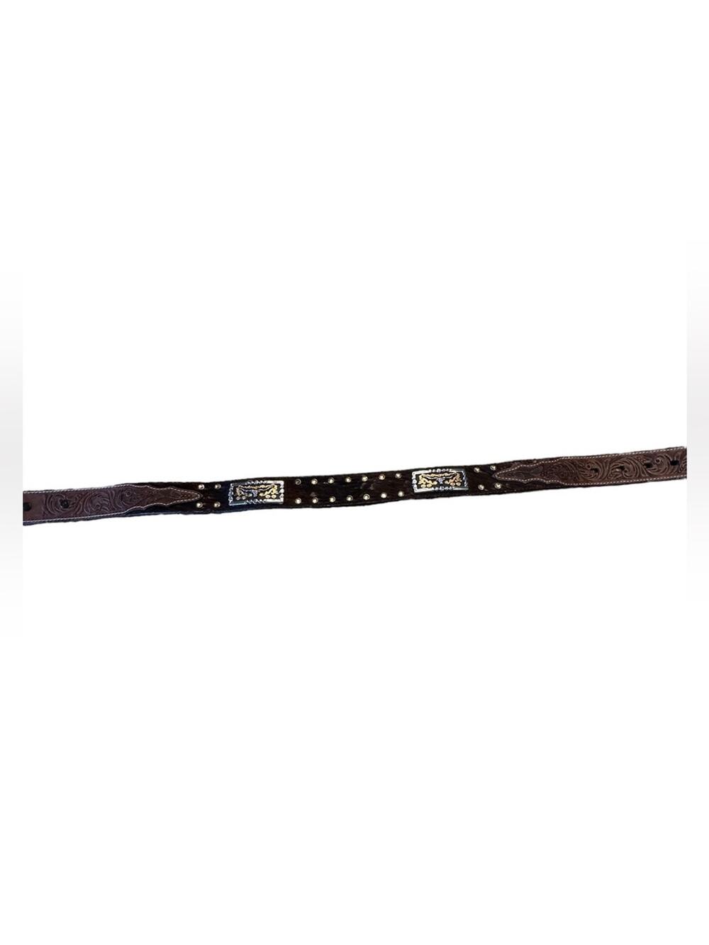 3D Western Belt ONLY in a Youth 24 Tooled Leather with CalfHair and Gold Trim